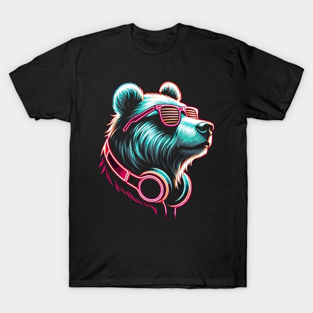 Bear With Sunglasses And Headphones T-Shirt by Nerd_art